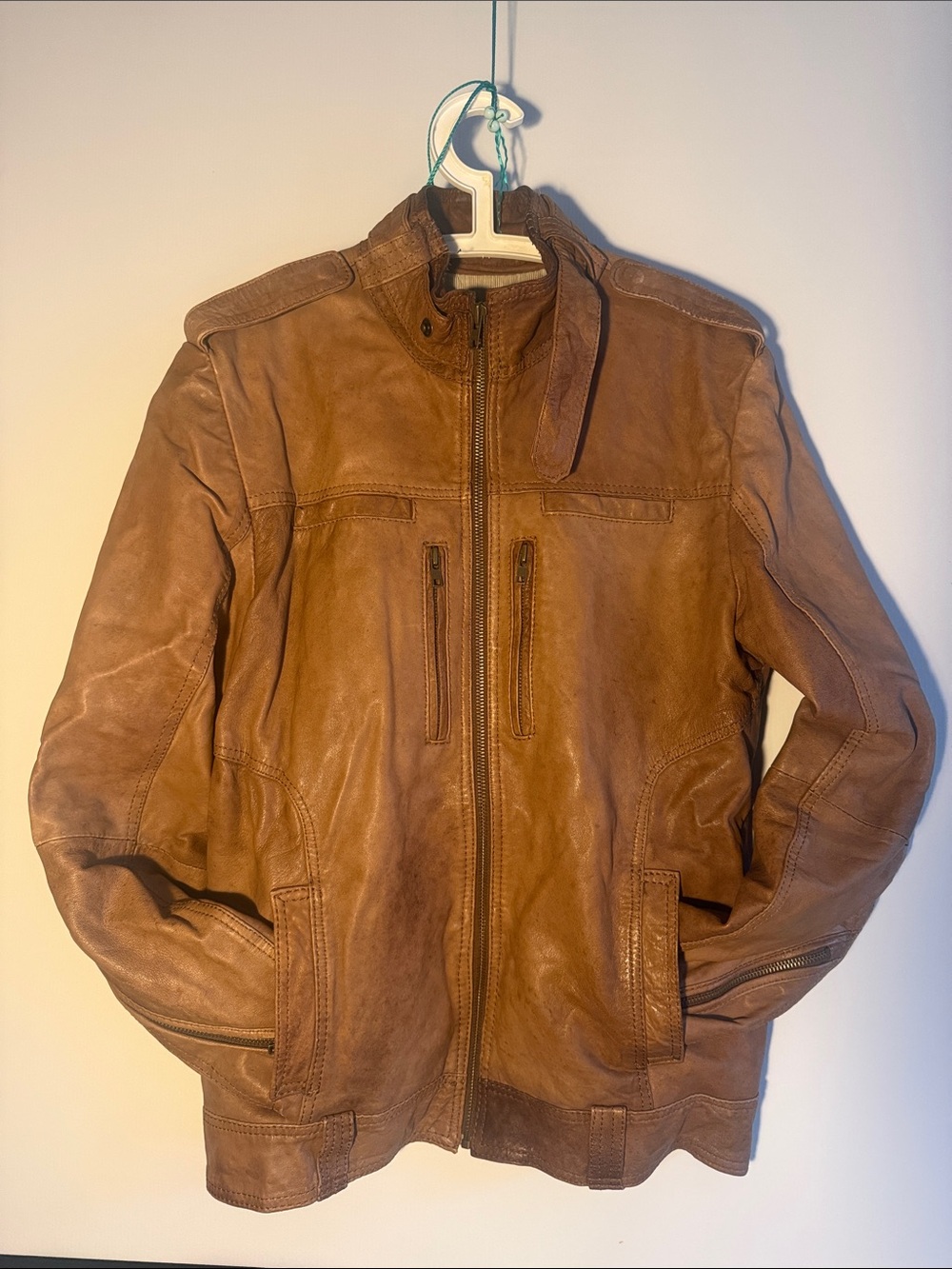 Jack and Jones Brown Leather Bomber Jacket